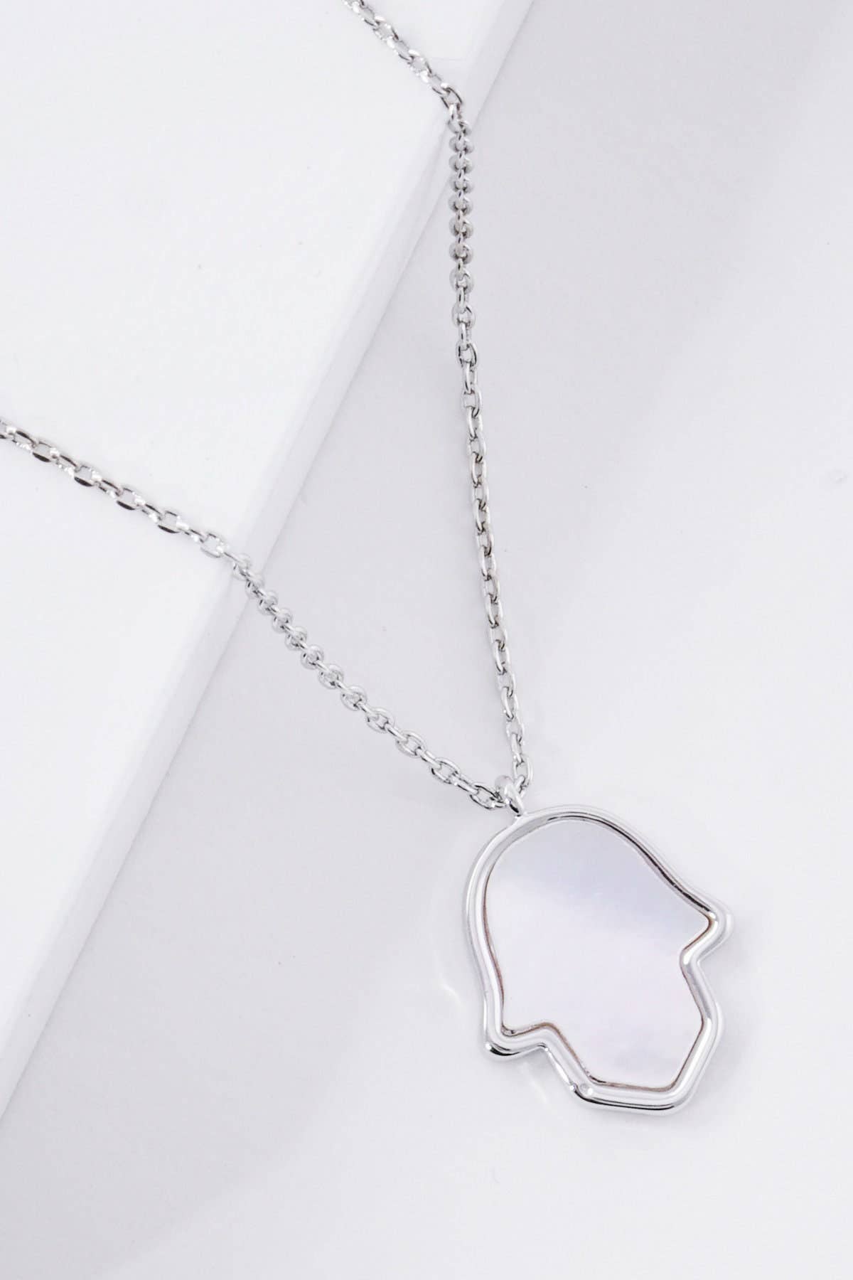 White Shelled Hand of Fatima Necklace