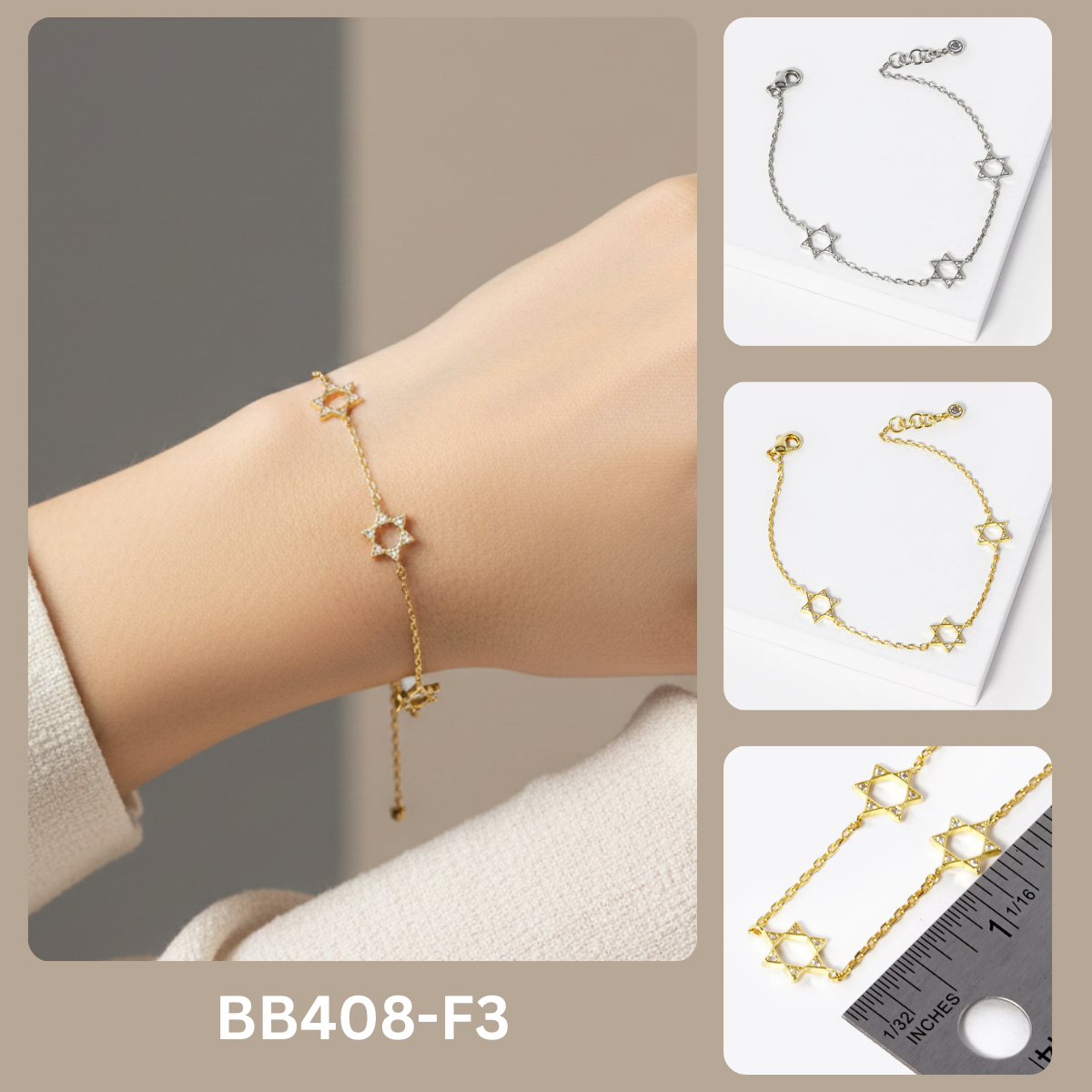 Celestial Star Station Bracelet with Cubic Zirconia Accents