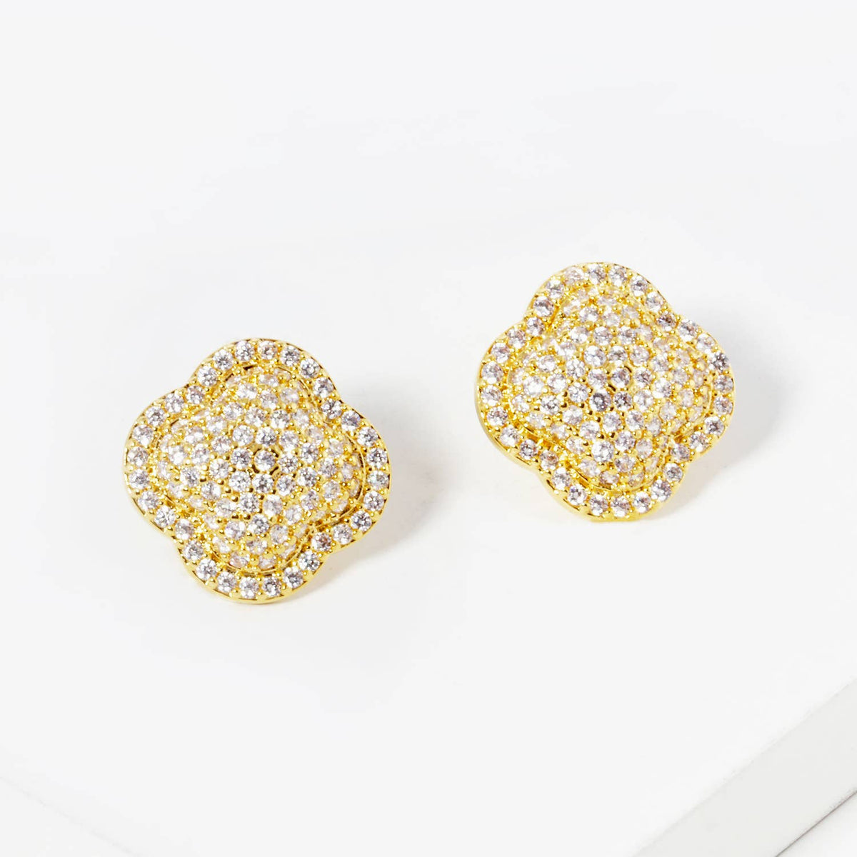 Dainty Pave Clover Stud Earrings
