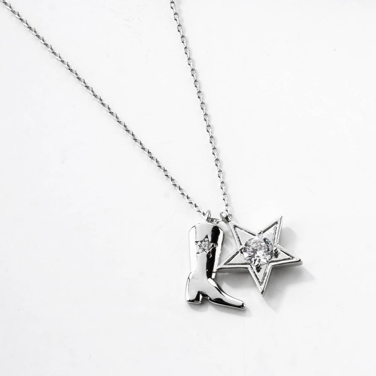 Western Cowboy Boot and Star Charm Pendant Necklace