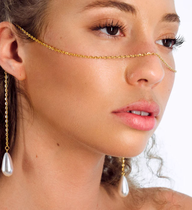 Satellite-Style Glass Pearl Drop 18K-Gold-Dipped Face-Chain