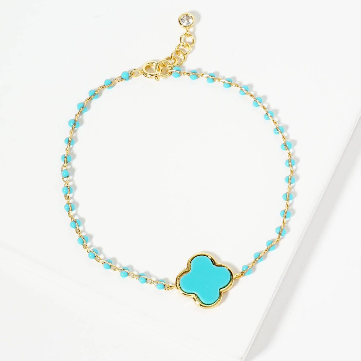 Four-Leaf Clover Mother of Pearl & Beaded Rosary Bracelet