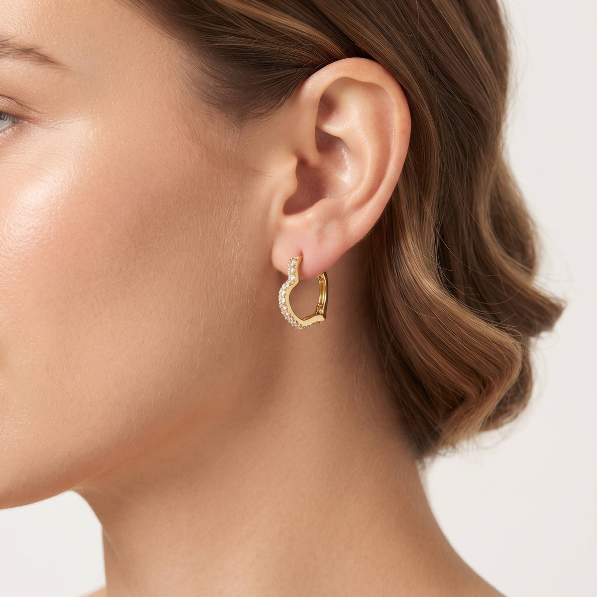 Dainty Pave Heart Huggie Hoop Earrings