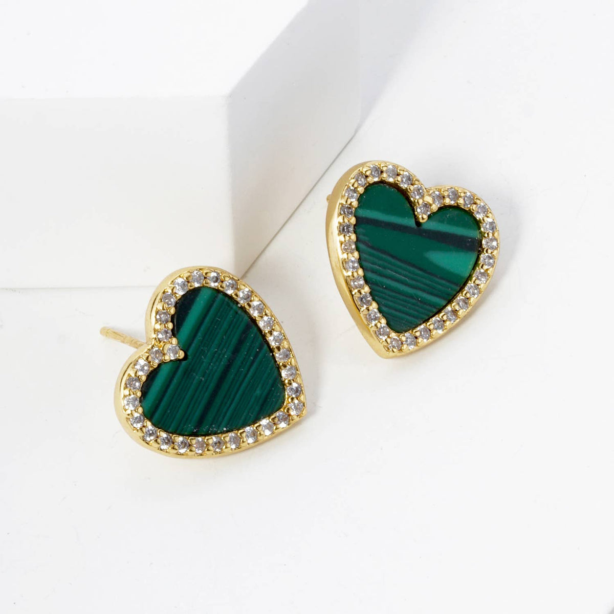 18K Gold Dipped 13mm Pave Set Cubic Zirconia Heart Stud.