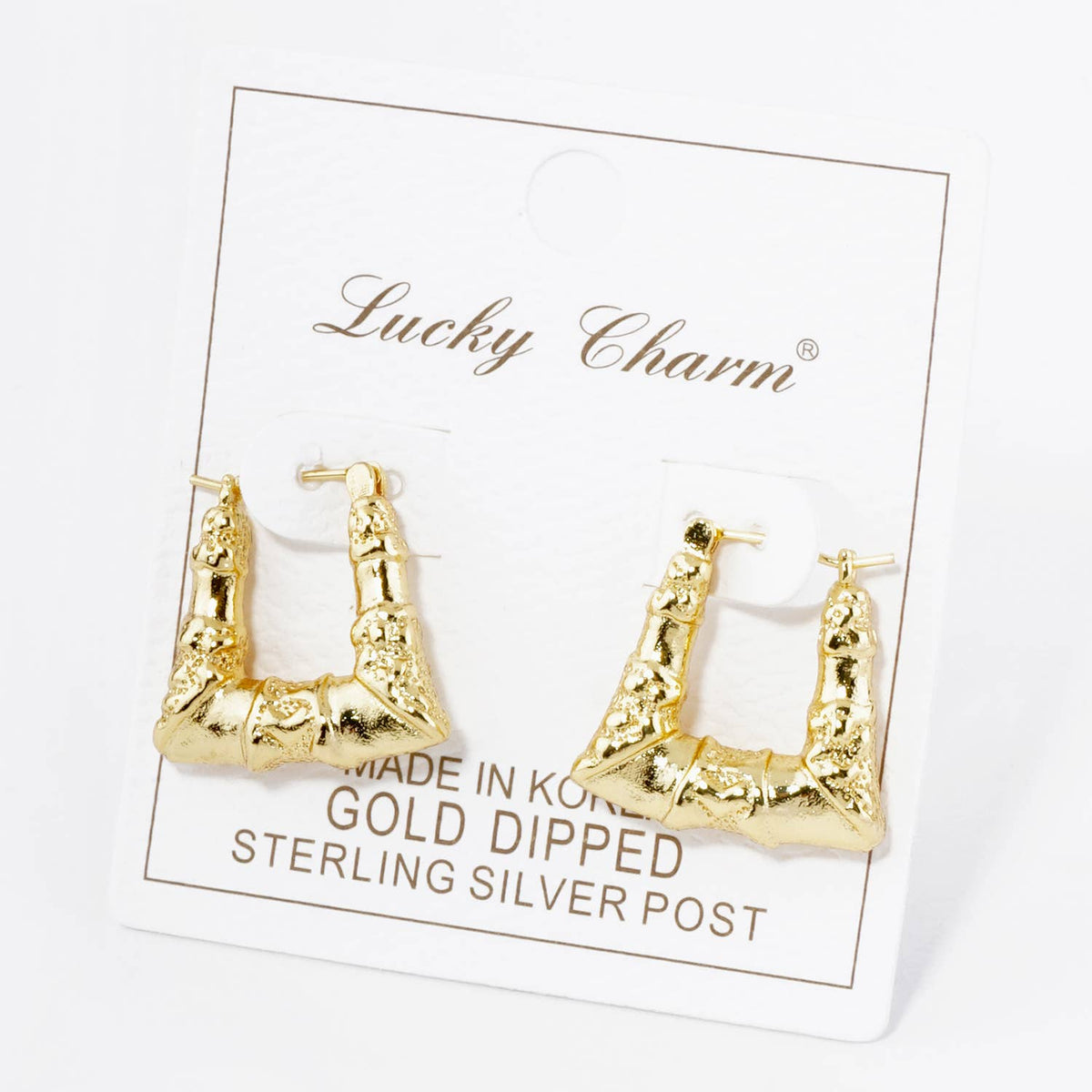 18K GOLD DIPPED TEXTURED 20MM TRAPEZOID HOOP EARRINGS
