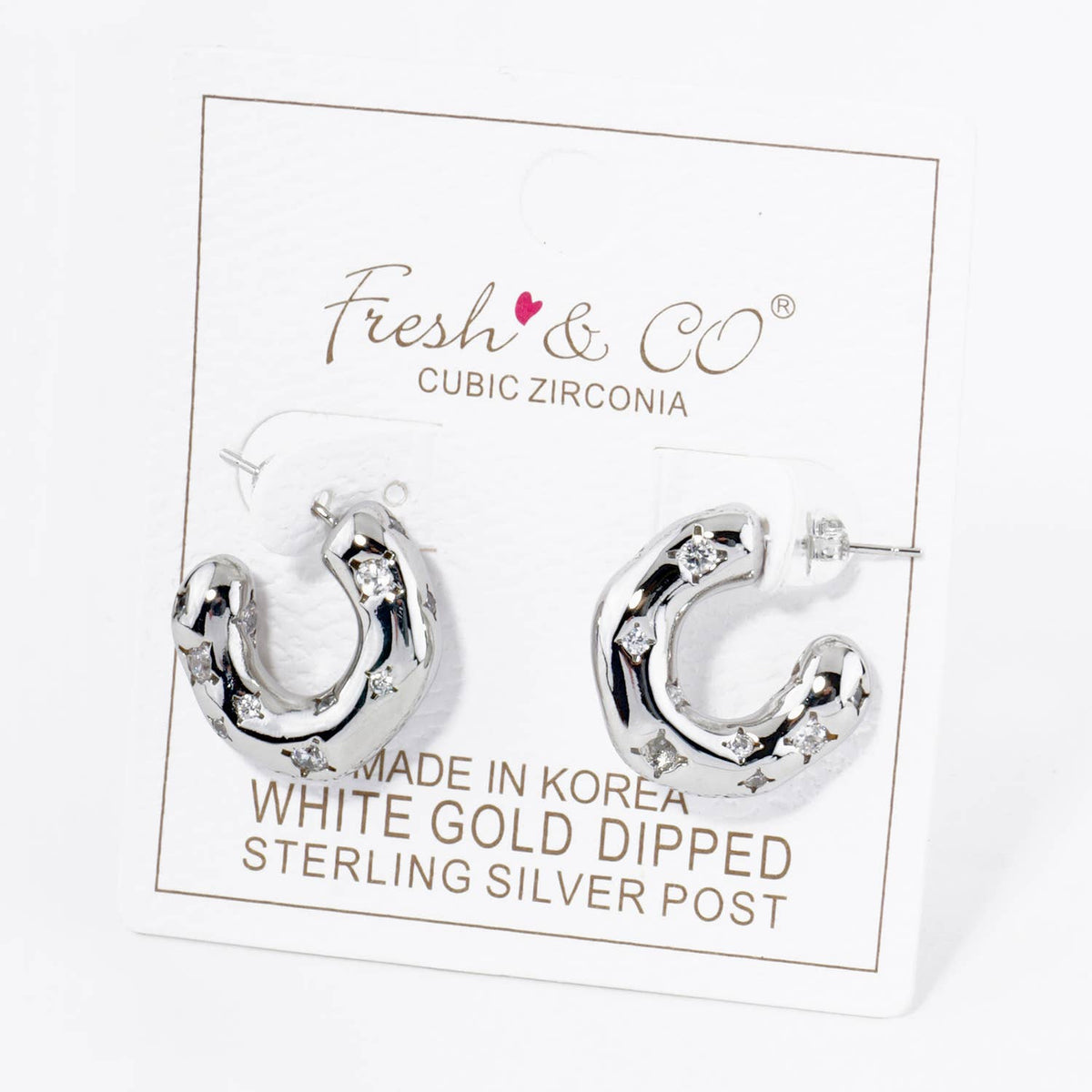 18K GOLD DIPPED CUBIC ZIRCONIA EMBEDDED 15MM ORGANIC HOOP