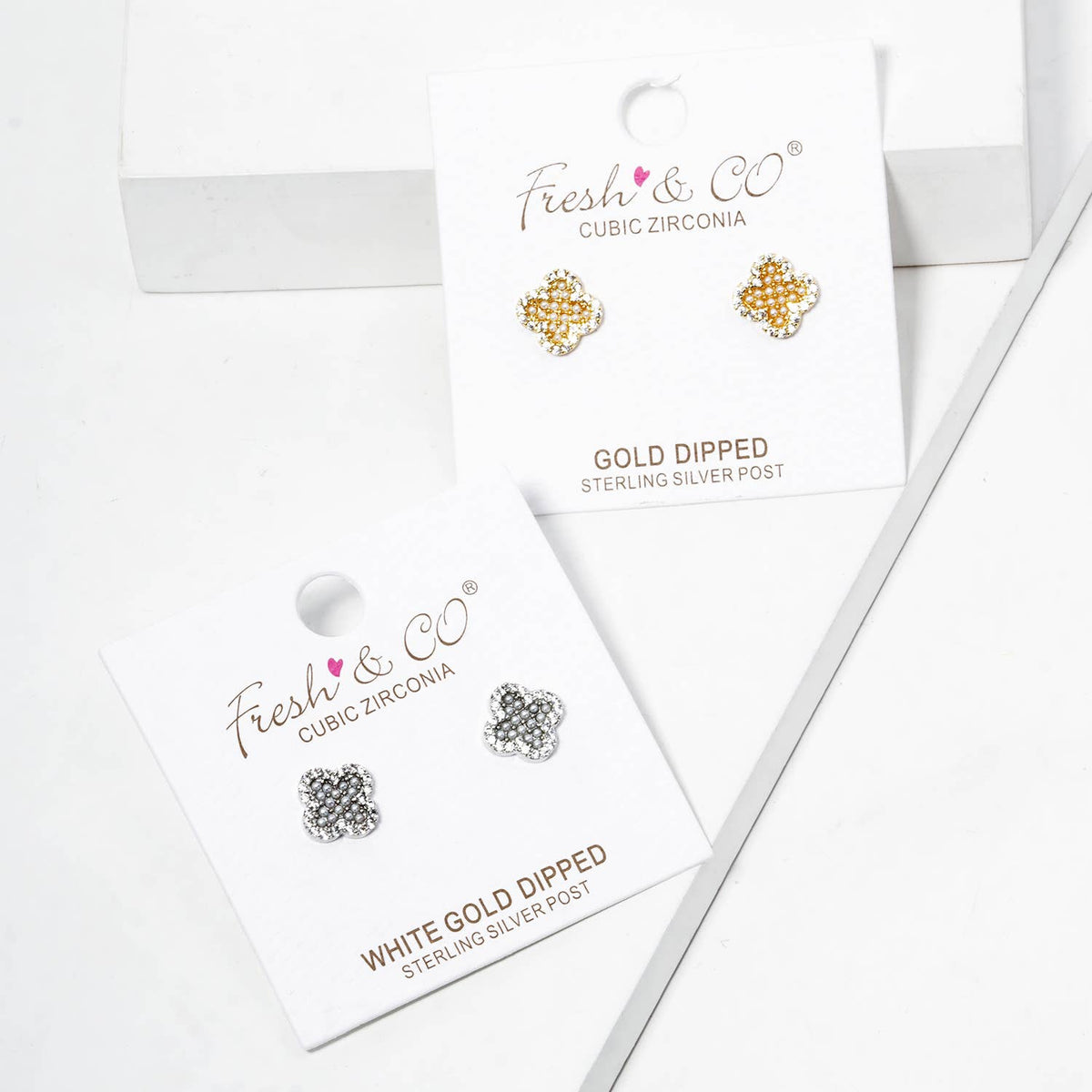 Dazzling Clover Pearl Stud Earrings