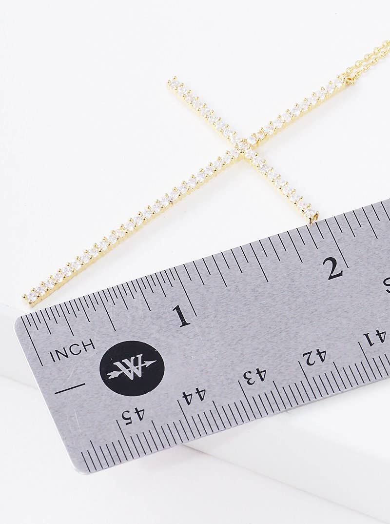 Gold Cubic Cross Pendant Necklace