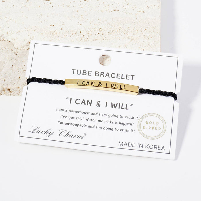 Inspirational Messages "I can & I Will" Tube Bar Bracelet