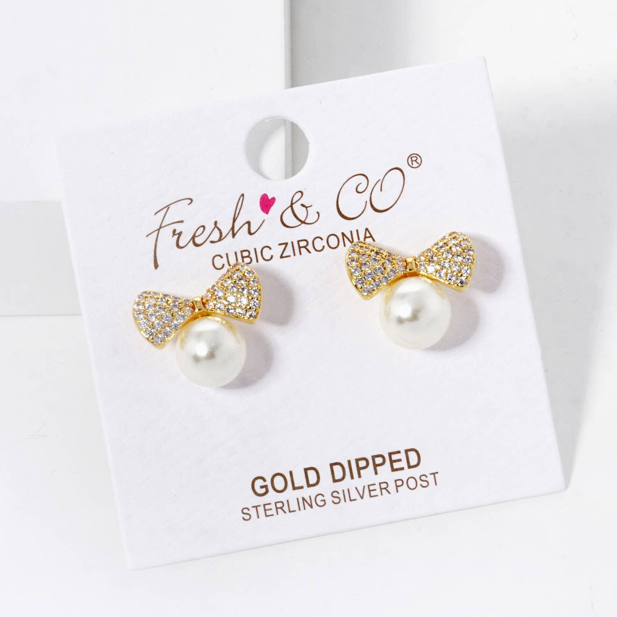 Gold Plated Freshwater Pearl Bowtie Earrings