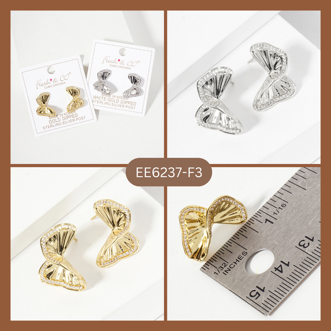 Crinkled-Texture Organic Butterfly-Shaped Post Earrings