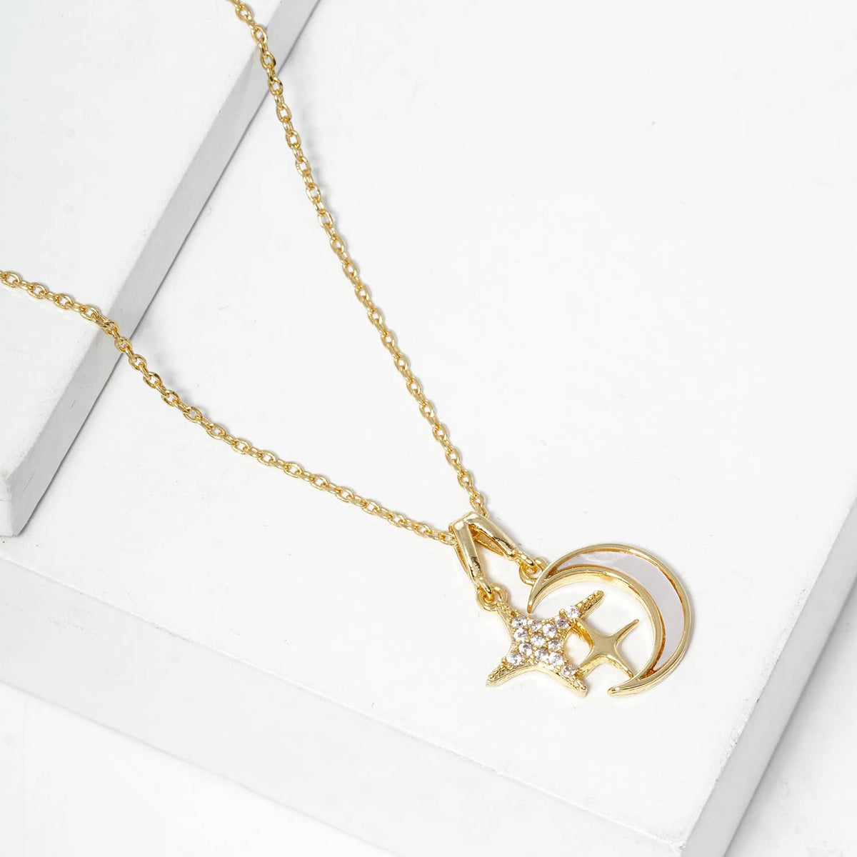 Celestial Moon and Star Charm Pendant Necklace
