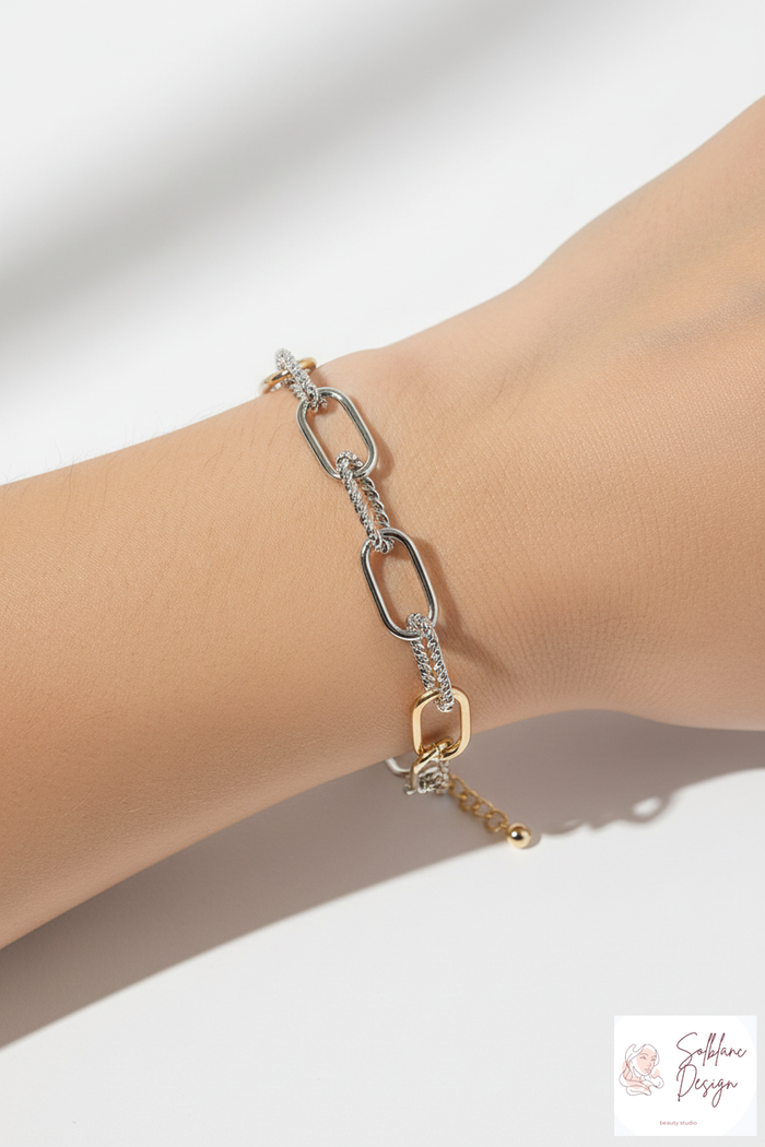 Two-Tone Mixed Link Chain Bracelet with Magnetic Clasp