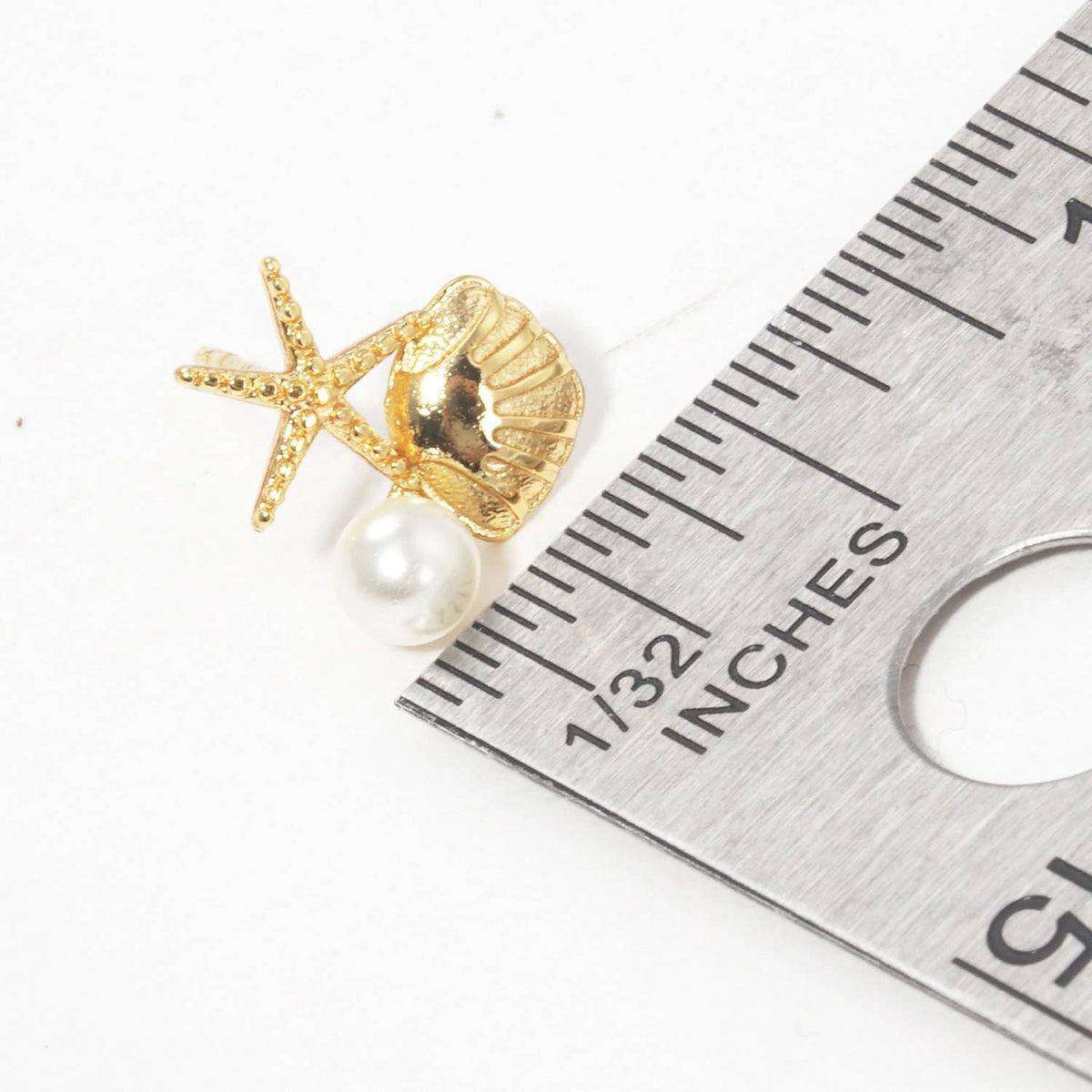 Gold Freshwater Pearl Seashell & Starfish Stud Earrings