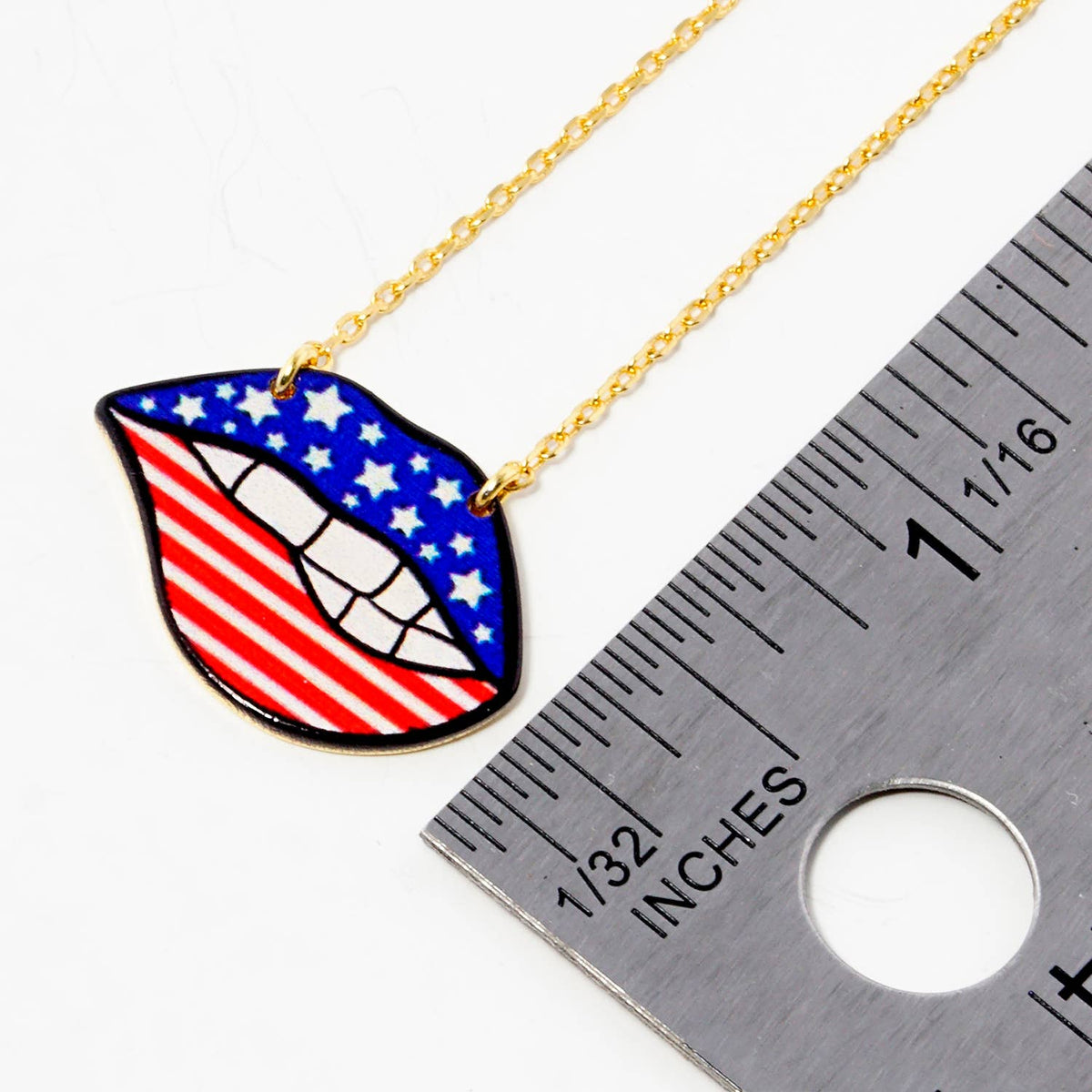 Fourth of July American Flag Lip Pendant Necklace