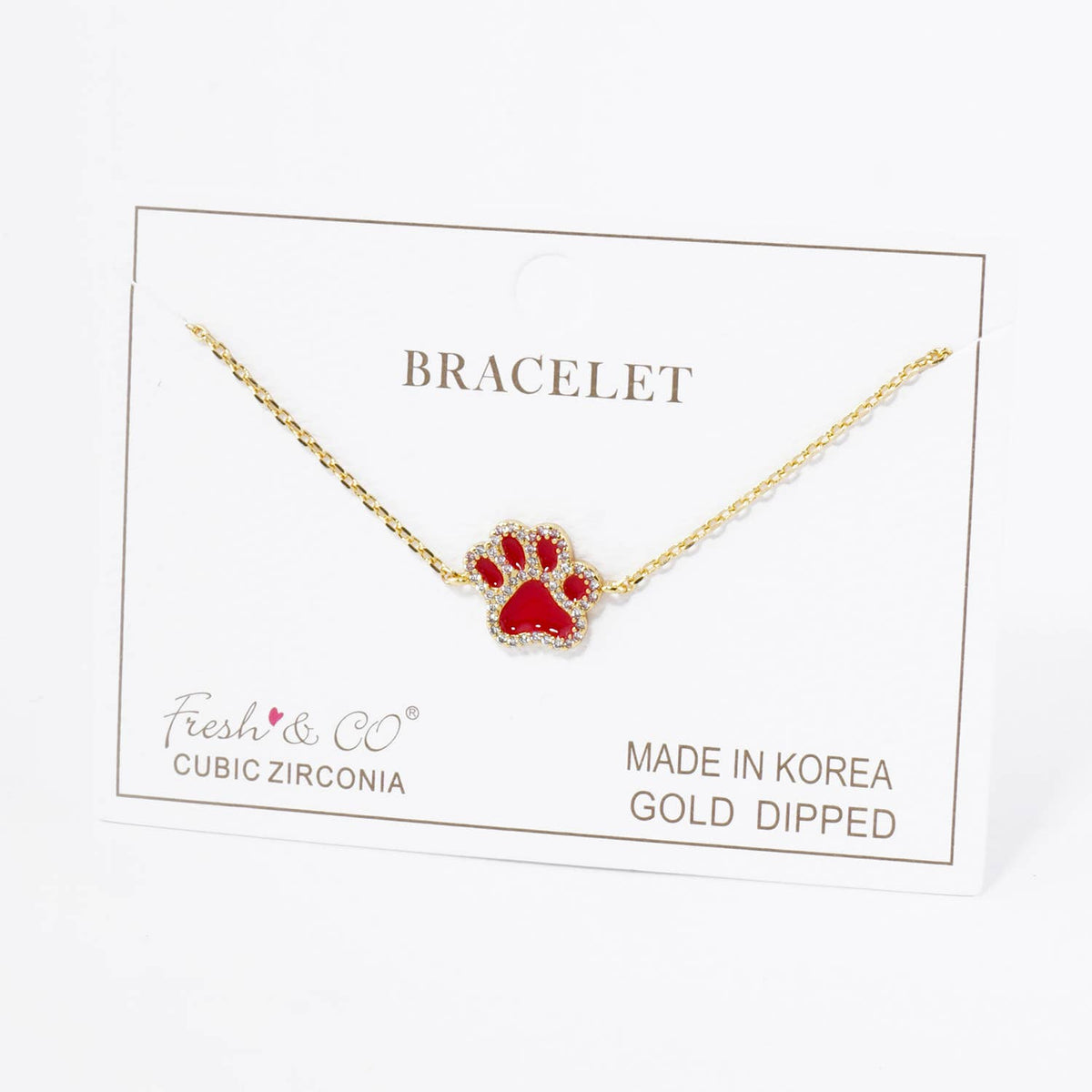 Colorful Paw Print Gold-Dipped Bracelet with Cubic Zirconia
