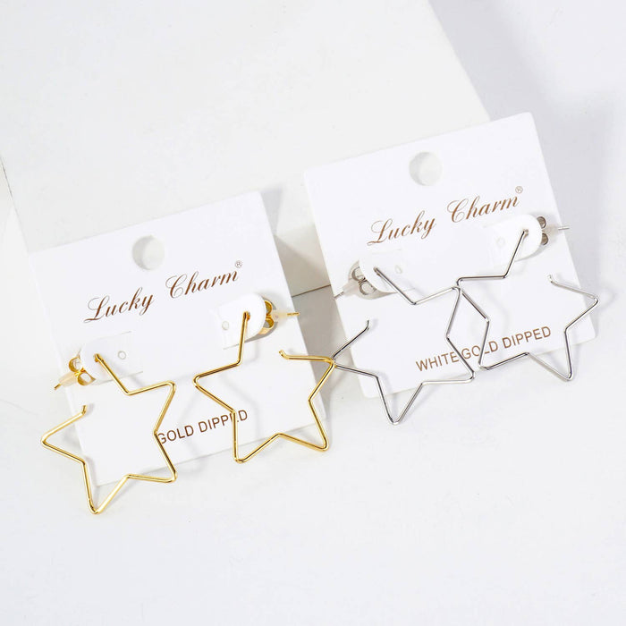 Polished Brass Delicate Star-Shaped 30mm Hoop Earrings