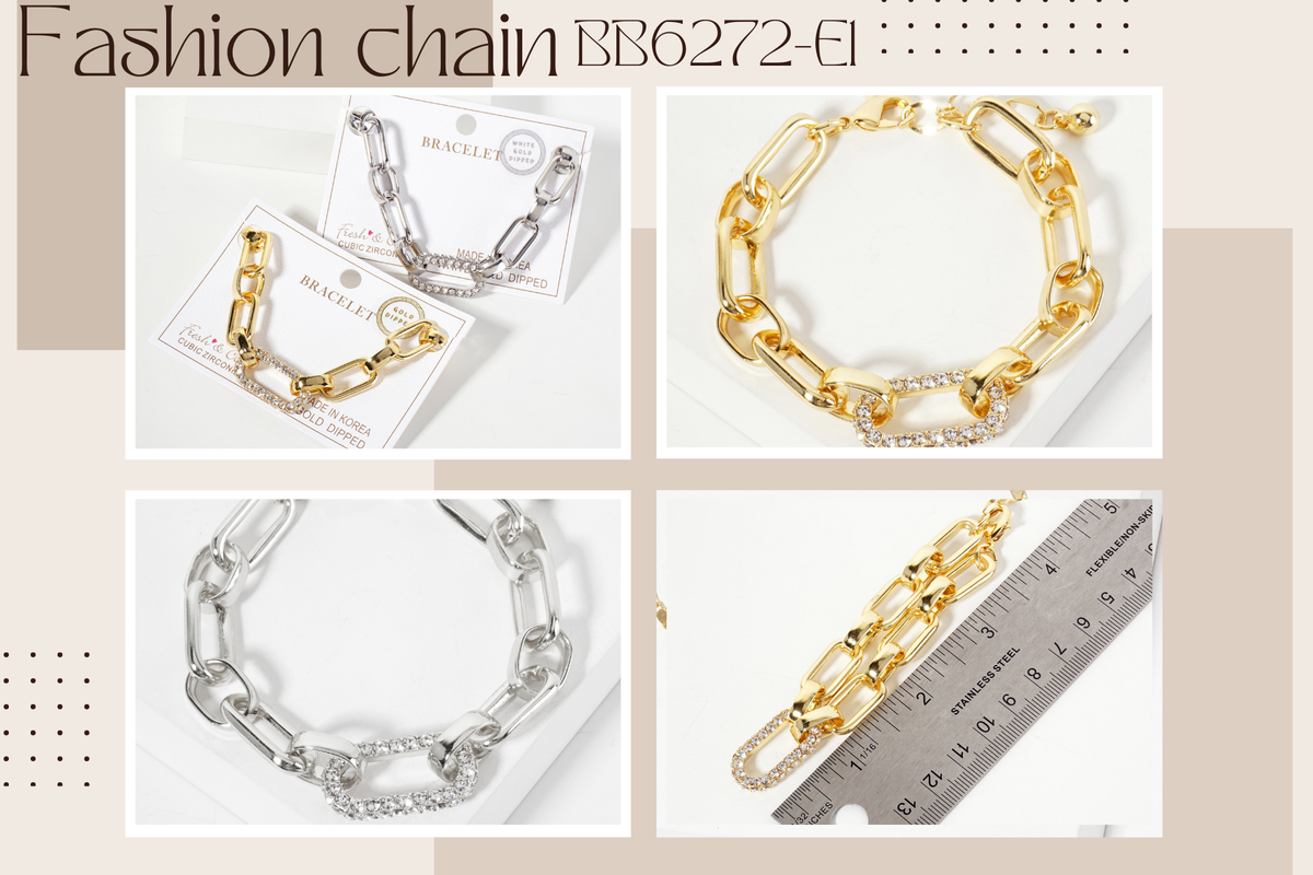 25mm CZ Stone Encrusted Link Accents Chain Bracelet