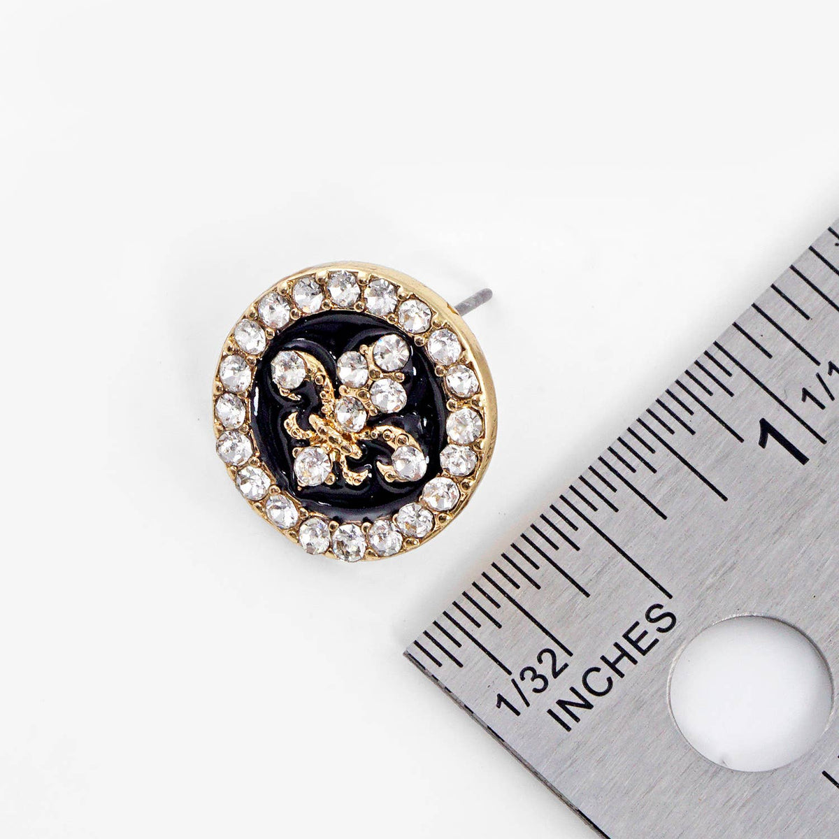 Gold Plated Cubic Round Fleur De Lis Stud Earrings