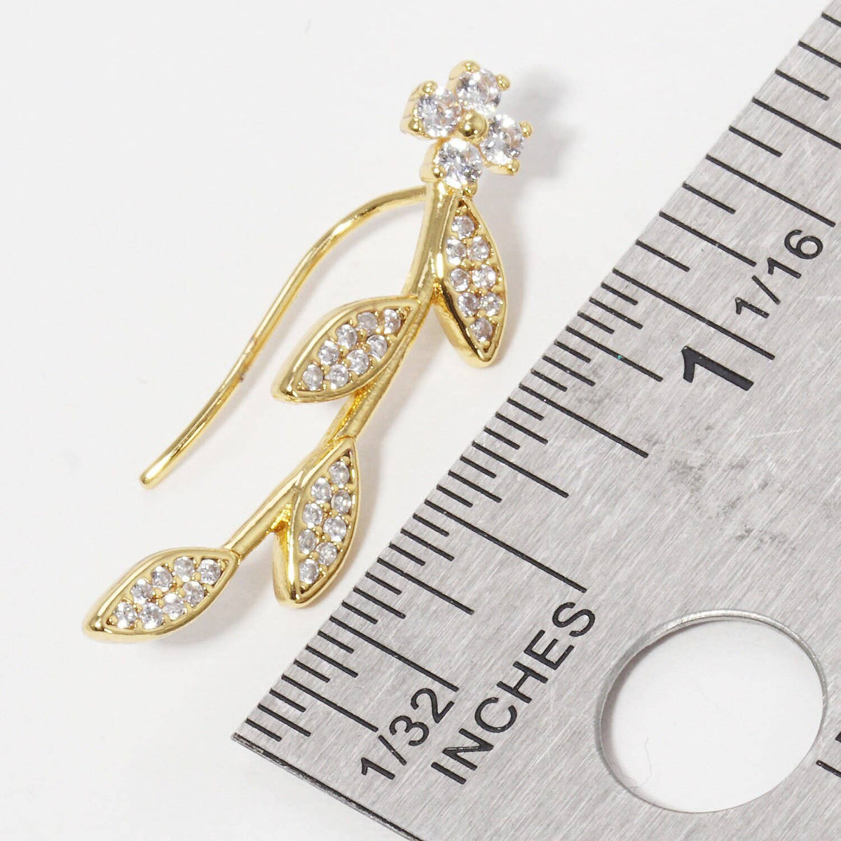 Gold Daisy Leaf Ear Climber Earrings