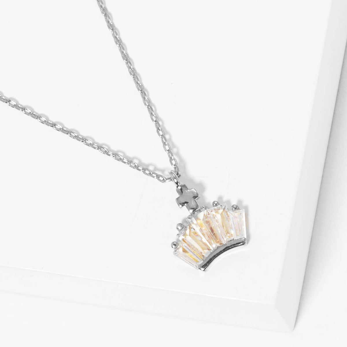 Baguette Crystal Crown & Cross Pendant Necklace