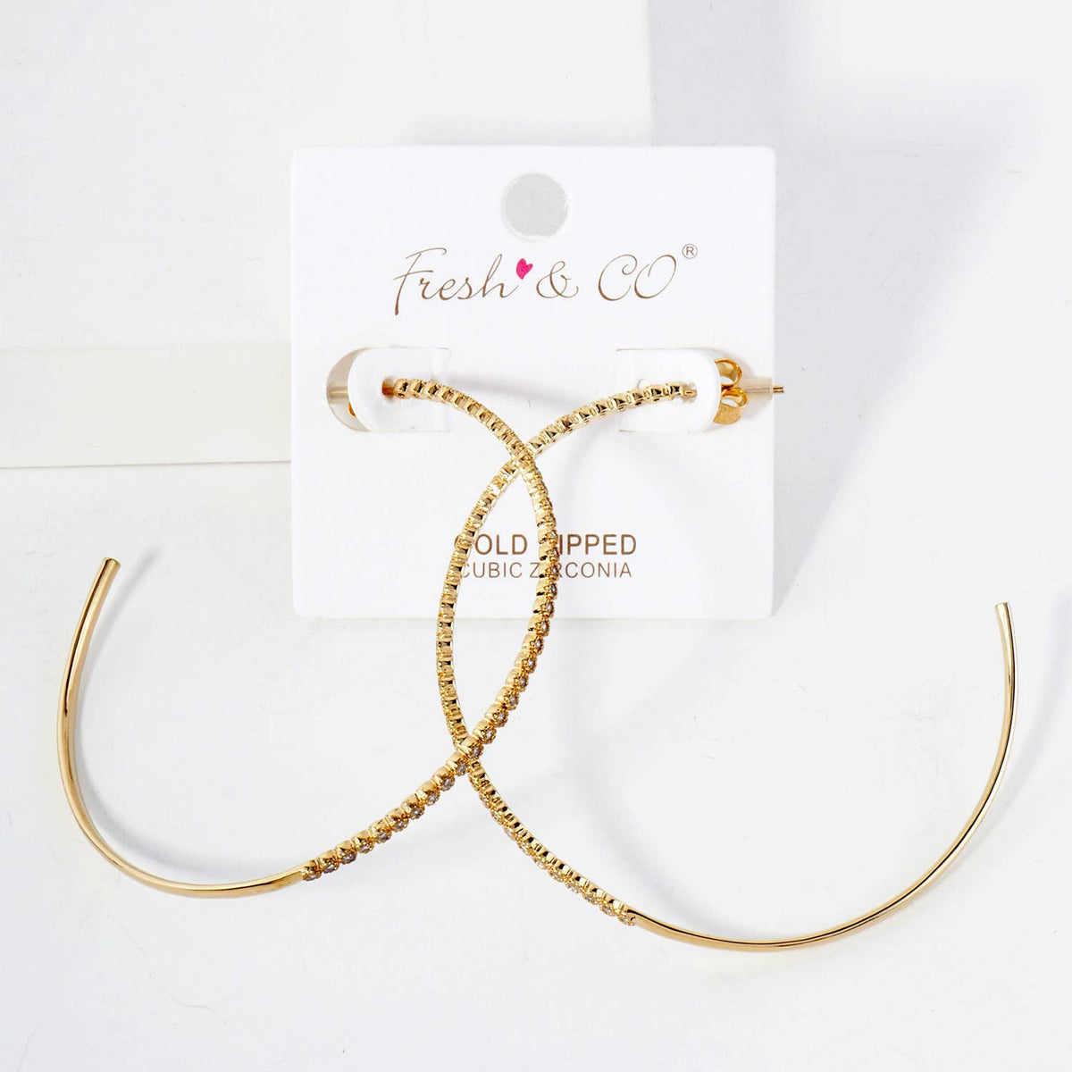 60mm Hoop Earrings with Half CZ Stone Accents Earring.