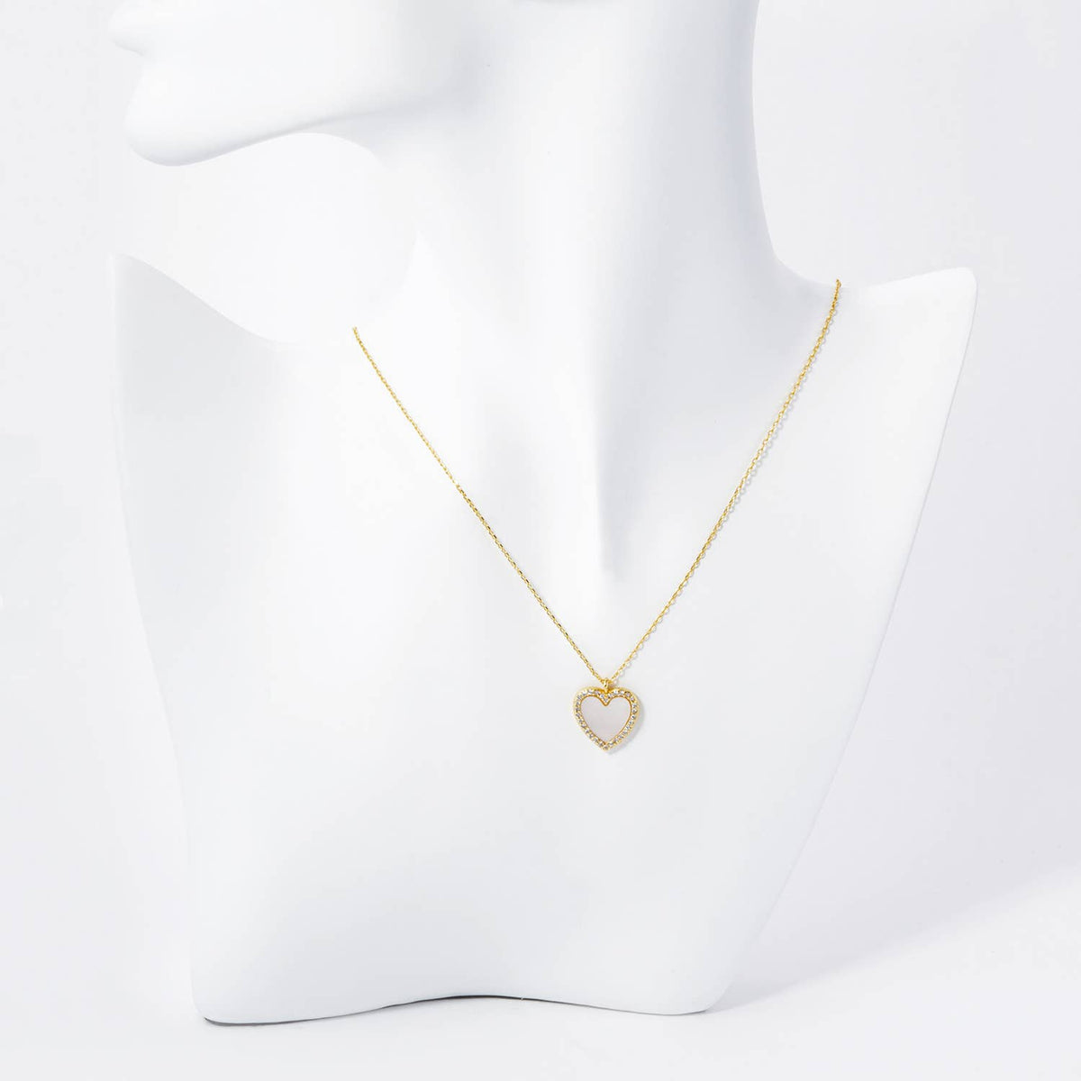 18K Gold Dipped 13mm Pave Set Cubic Zirconia Heart Necklace