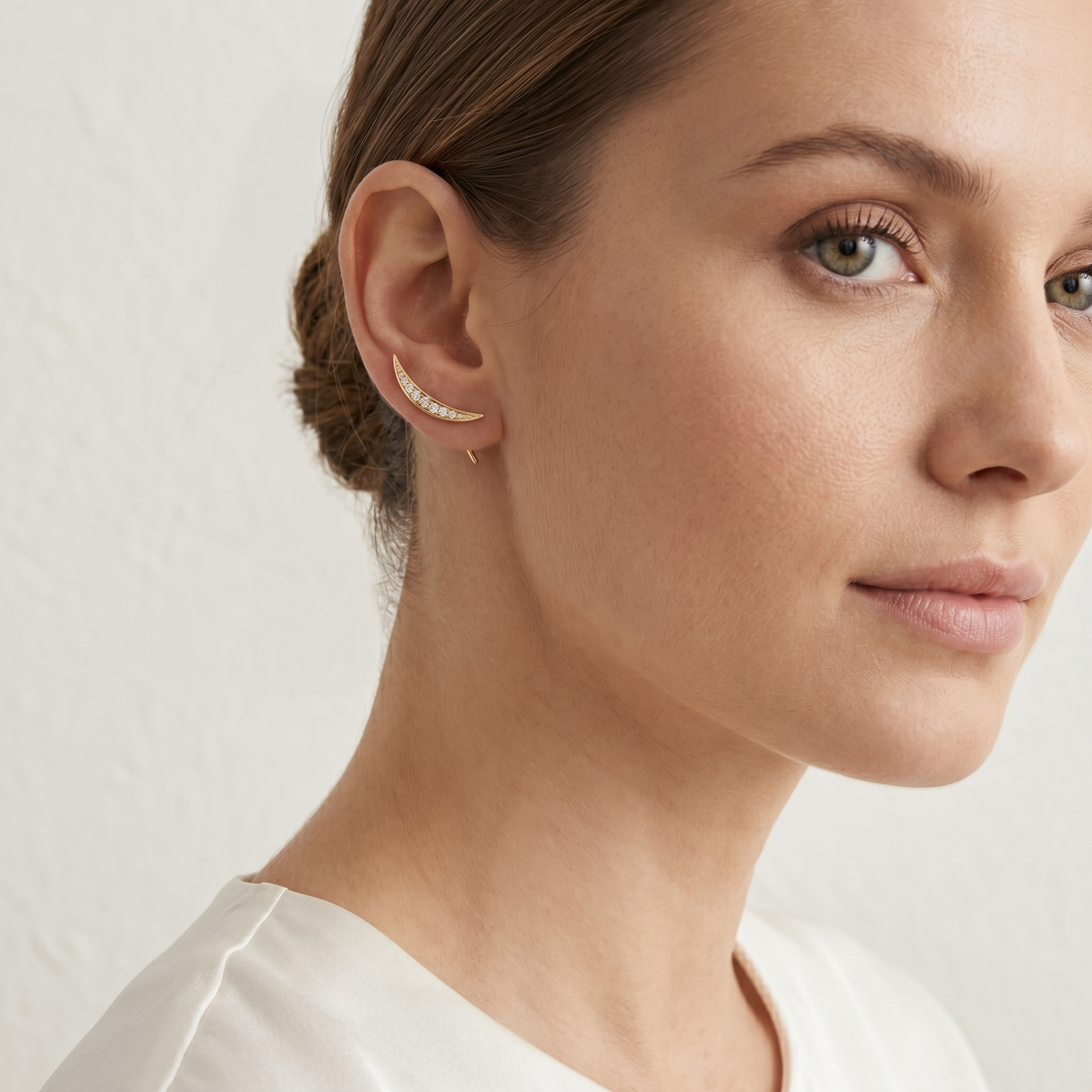 Gold Cubic Ear Crawler Earrings