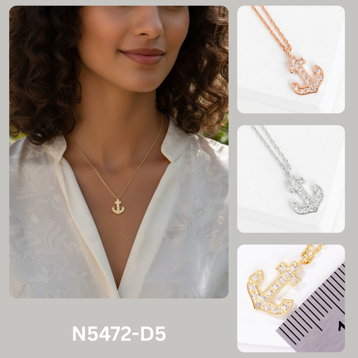 Pave Diamond Anchor Pendant Necklace