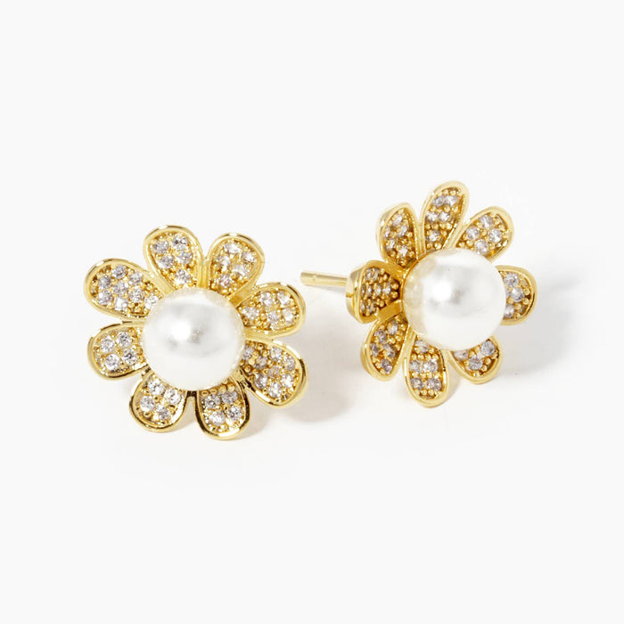 Freshwater Pearl Daisy Stud Earrings