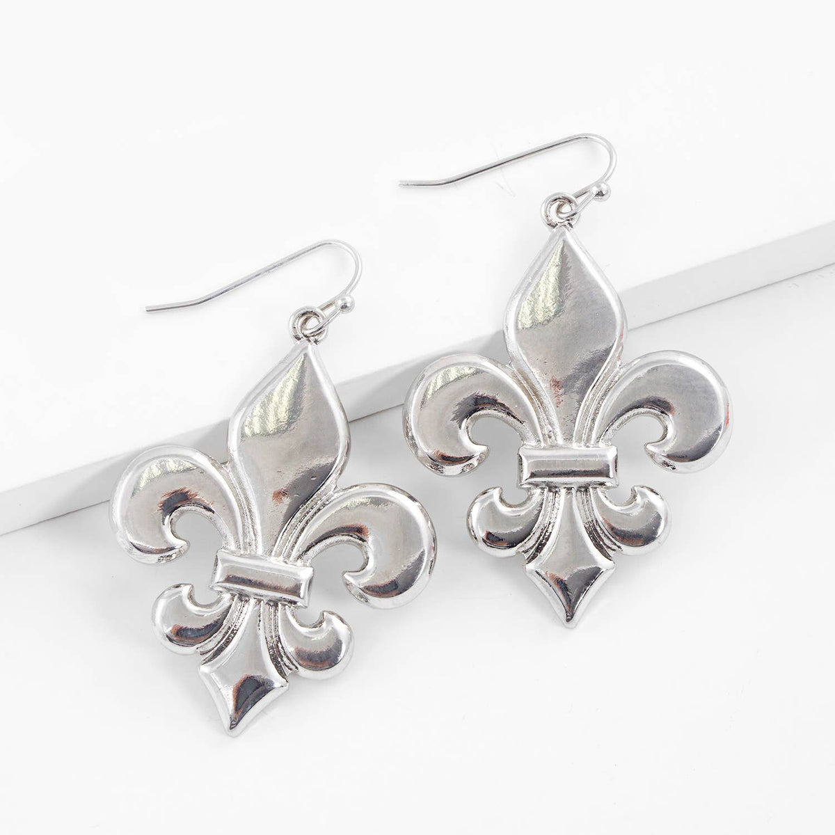 Gold Plated Bold Fleur De Lis Dangle Earrings