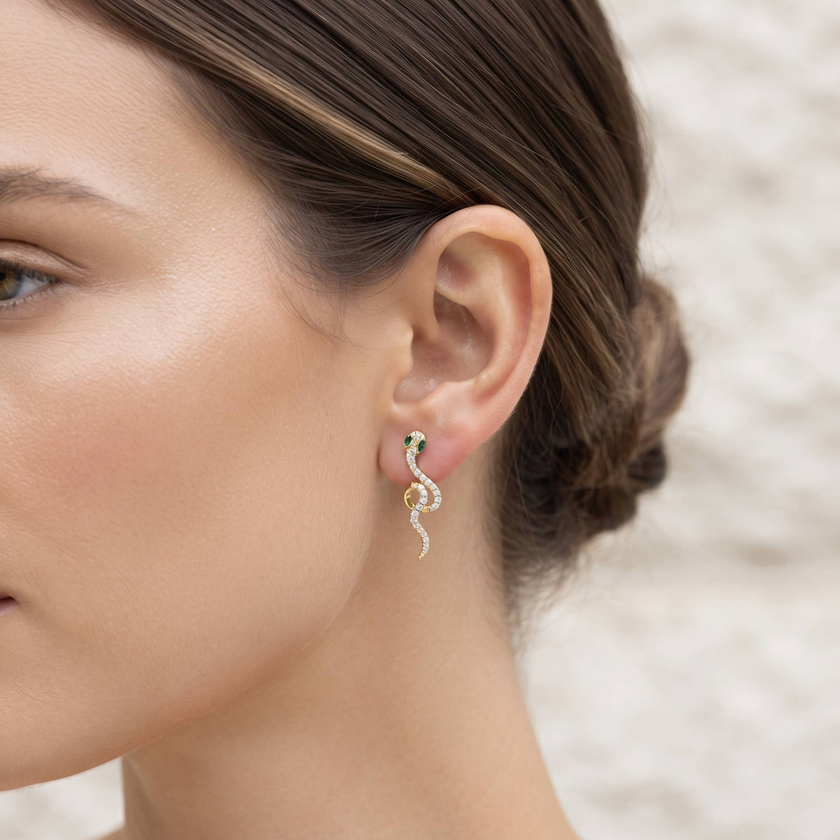 Dainty Slithering Snake Stud Earrings with Cubic Zirconia