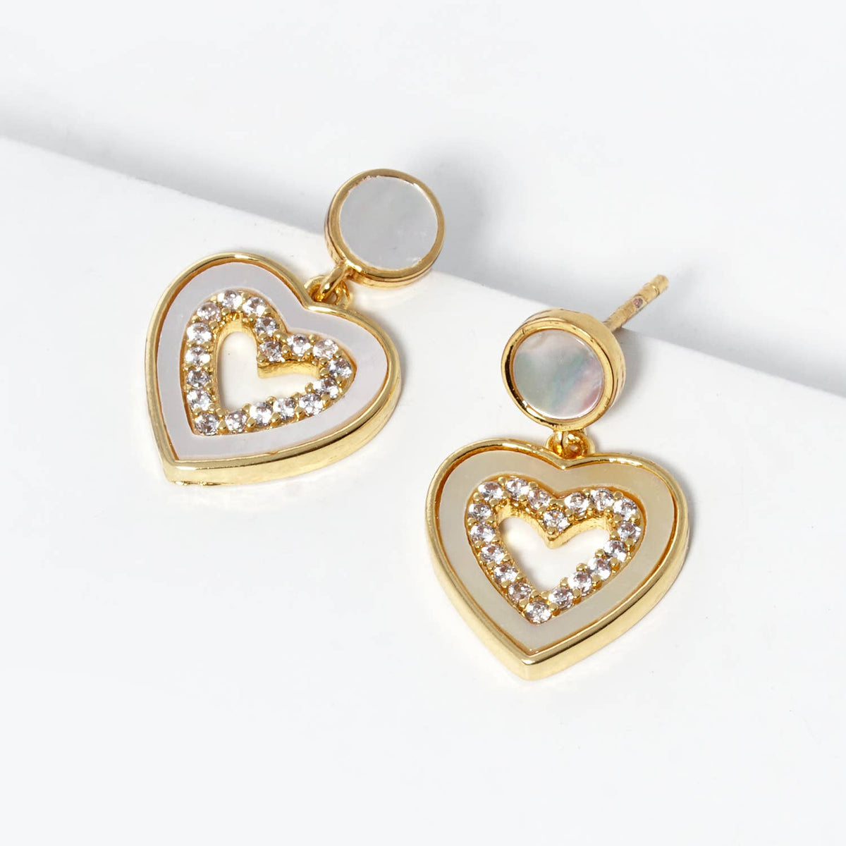 Heart Pave Cubic Zirconia Drop Earrings