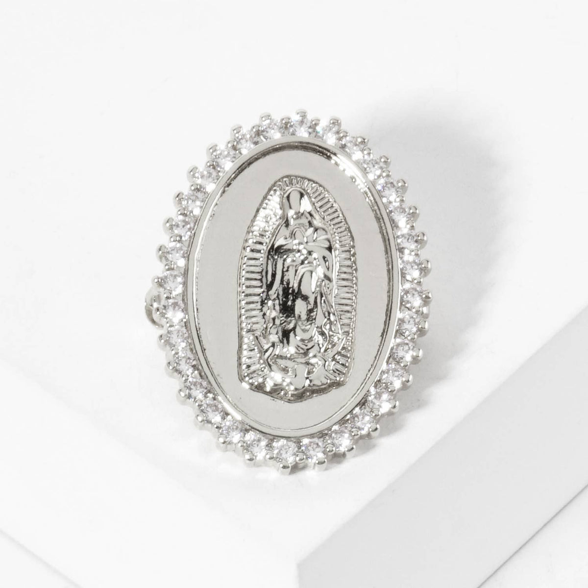 Pave-Detailing-on-the-Edges Virgin-Mary Brooch