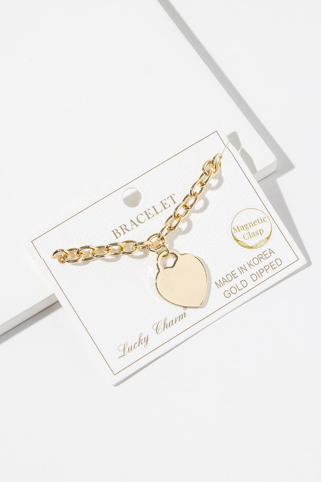 Mixed Metal Two-Row Heart Charm Bracelet with Magnetic Clasp