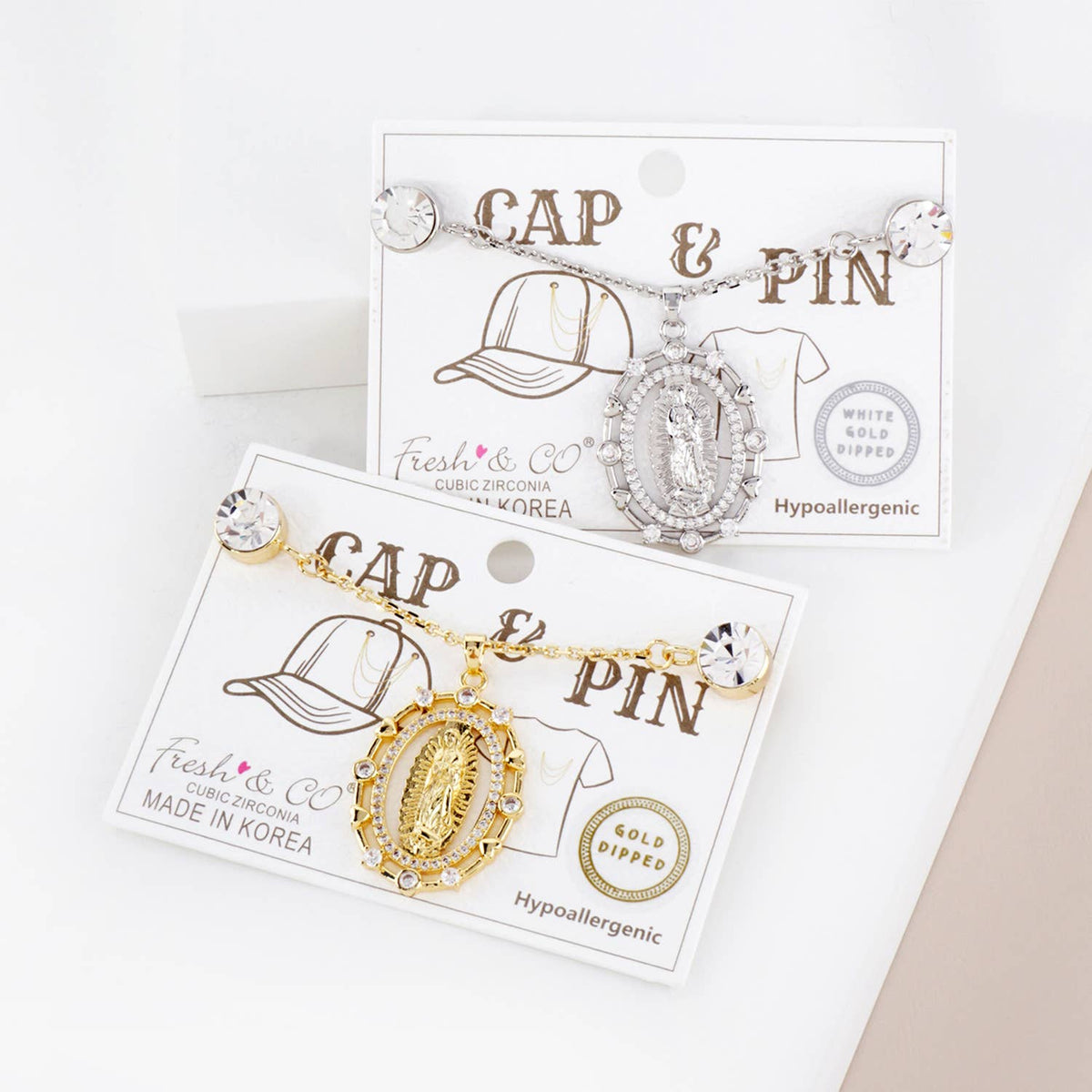 Virgin Mary & Cherry Cap Pins