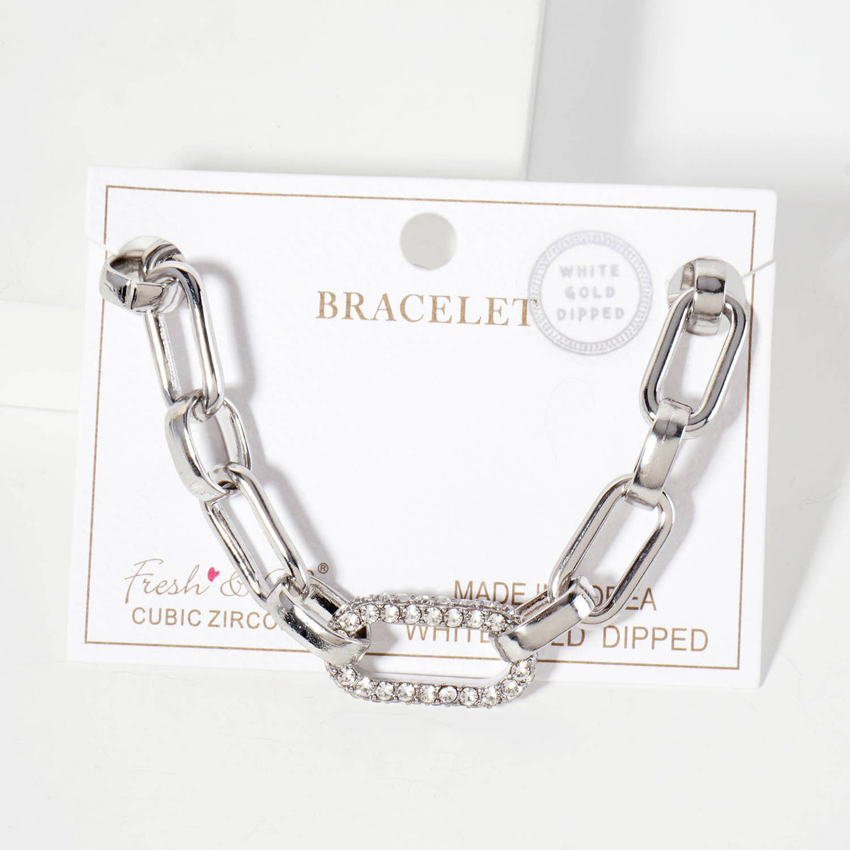 25mm CZ Stone Encrusted Link Accents Chain Bracelet