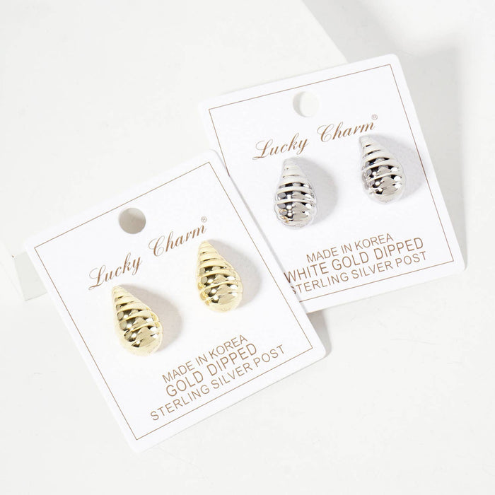 Polished Brass Textured 20mm Puffy Teardrop Stud Earrings