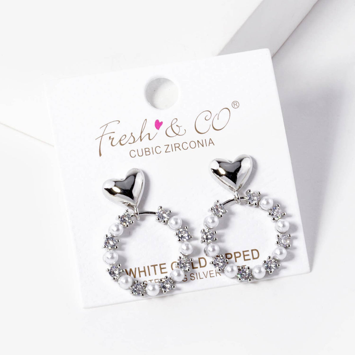 Heart and Pearl Pave Hoop Earrings