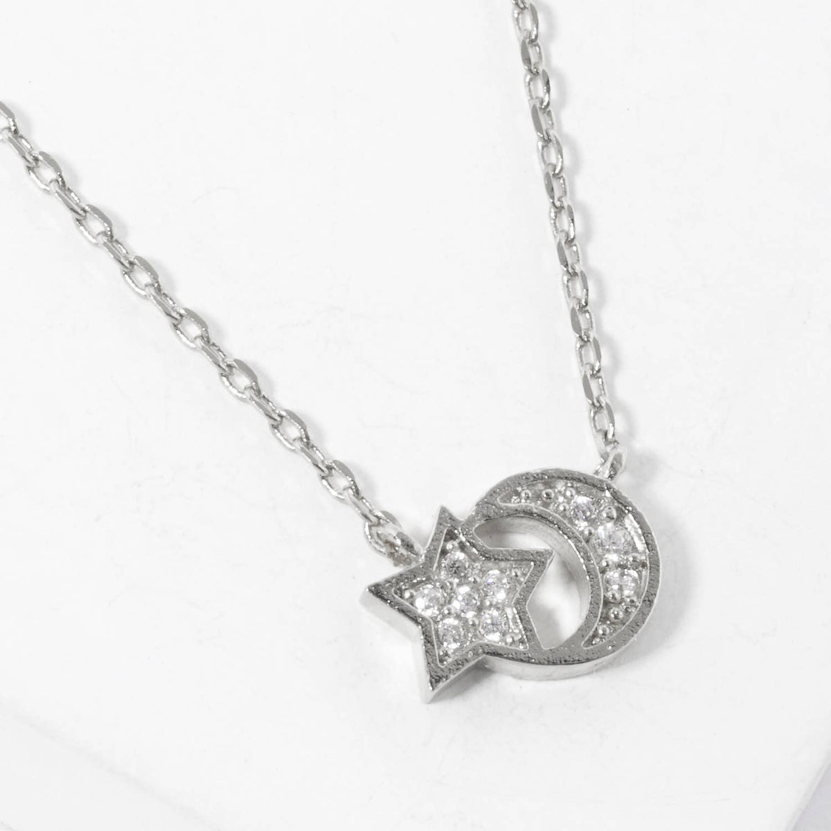 Celestial Star and Crescent Moon Dainty Pendant Necklace