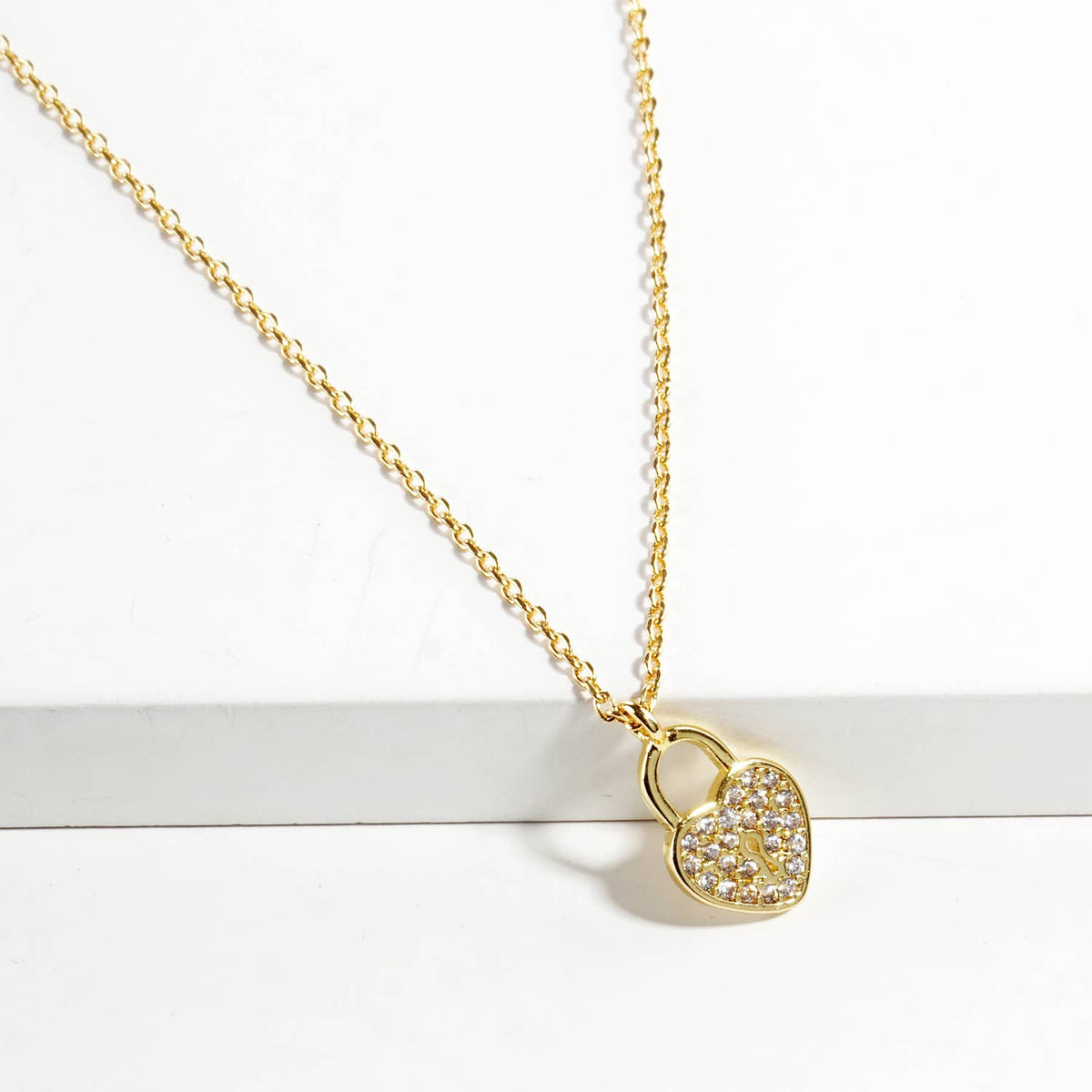 Cubic Zirconia Pavé Heart Lock Pendant Necklace
