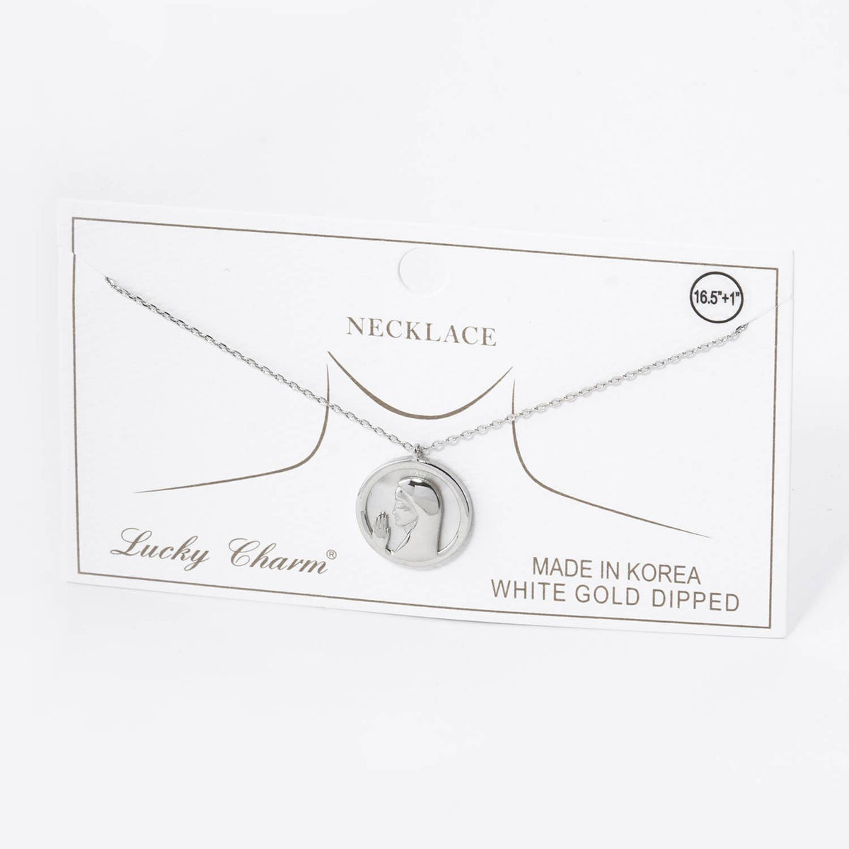 Gold Dipped Virgin Mary Mother of Pearl Disc Necklace