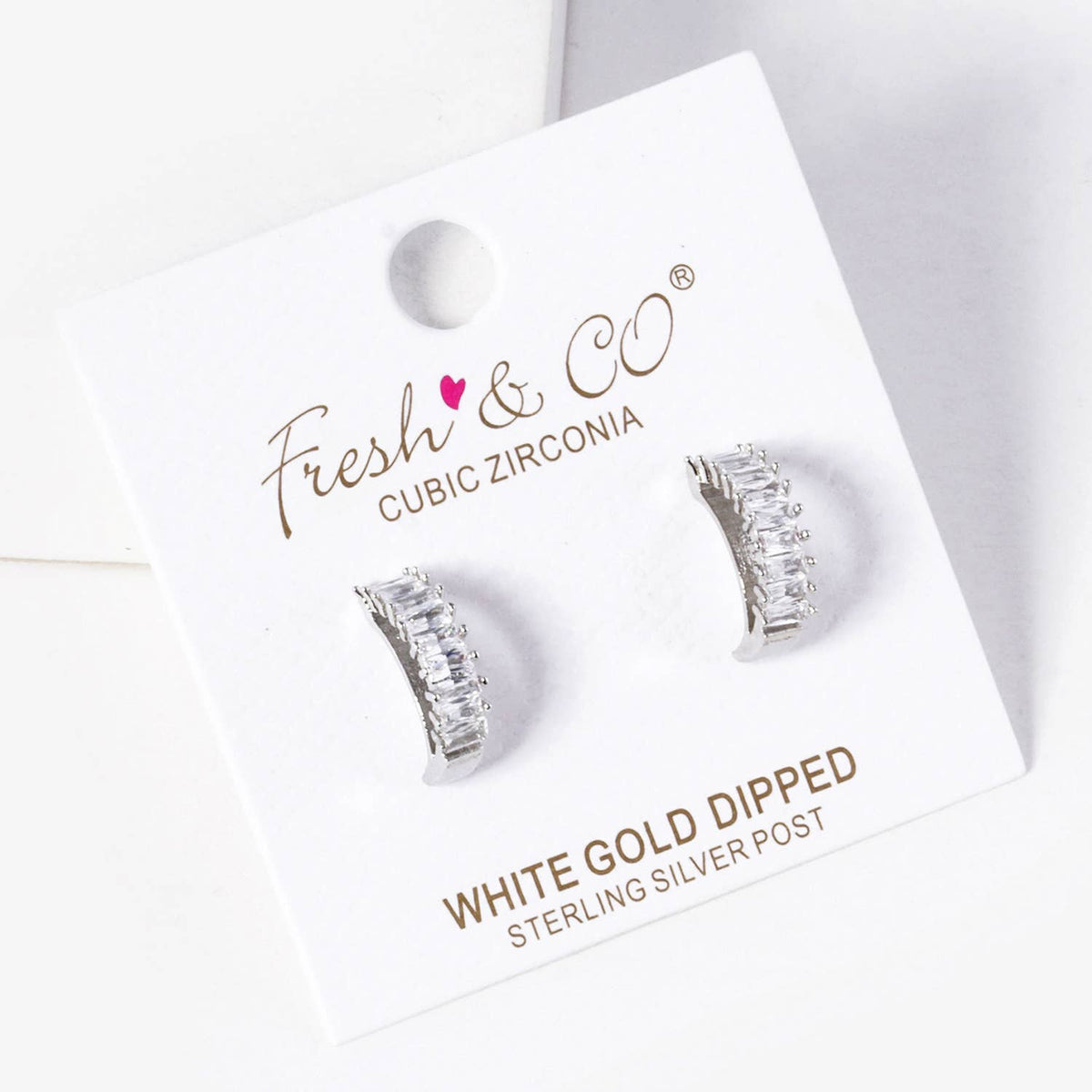 Dainty Baguette Cubic Zirconia Half-Hoop Earrings