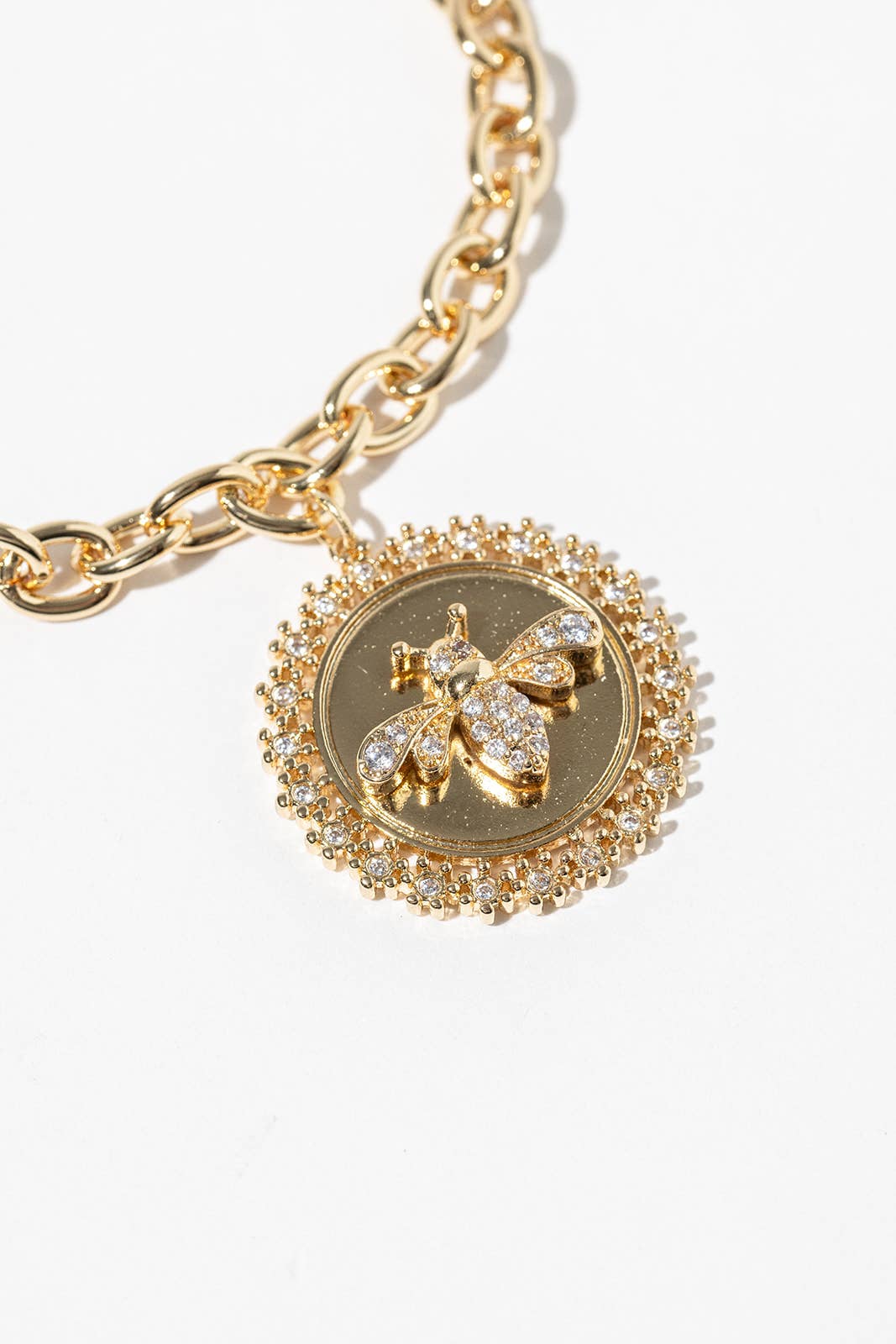 Elegant Pave Crystal Bee Coin Charm Bracelet