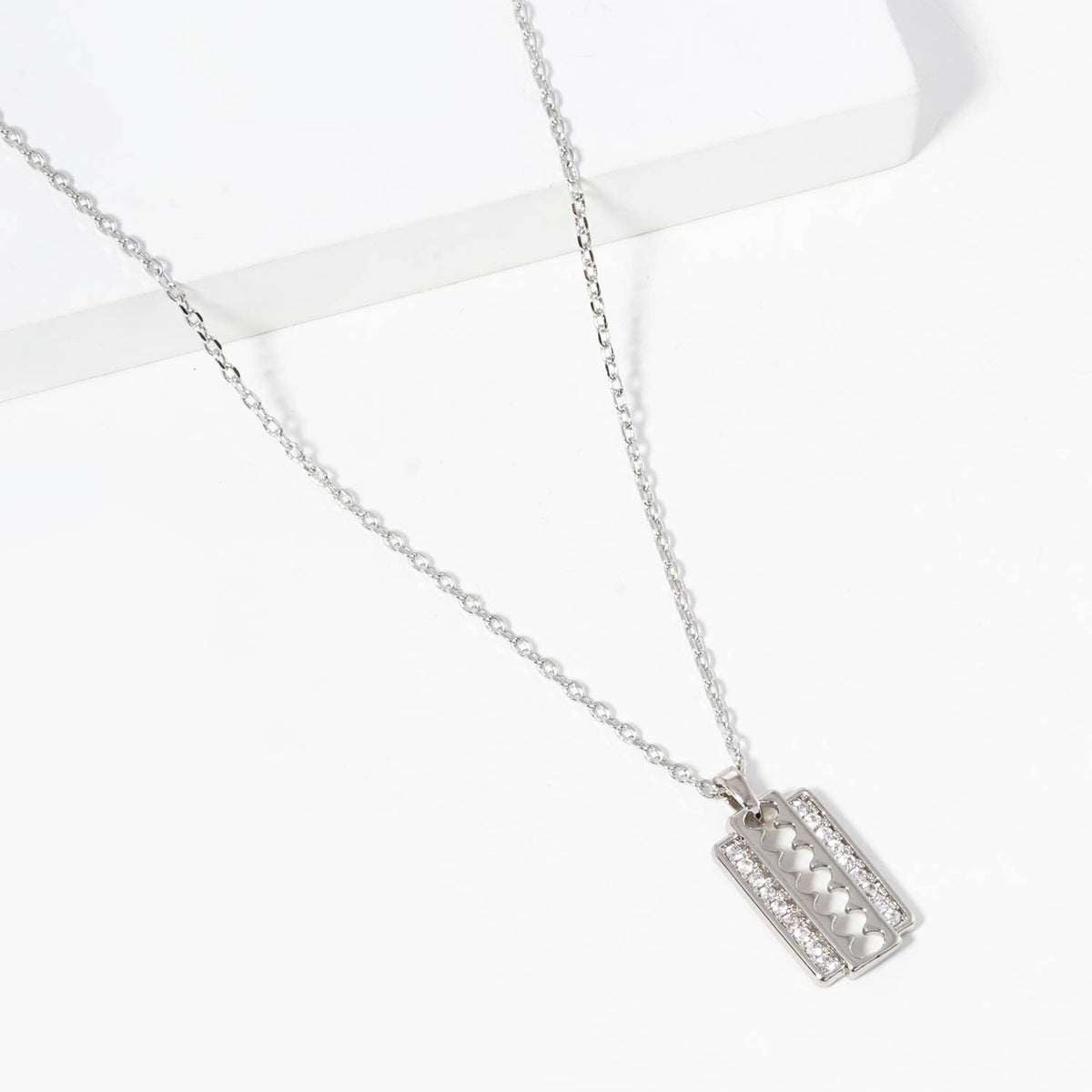 Dainty Crystal Razor Blade Pendant Necklace