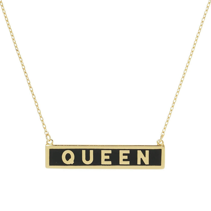 Gold Plated Mini Bar QUEEN Necklace