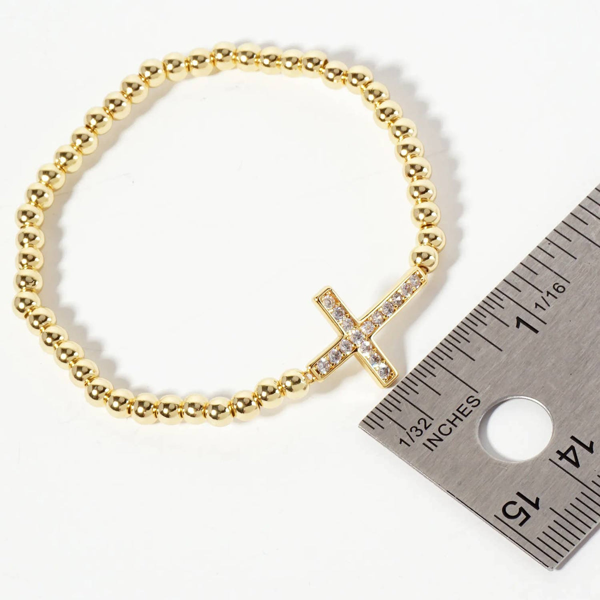 Elegant Beaded Sideways Pavé Cross Bracelet
