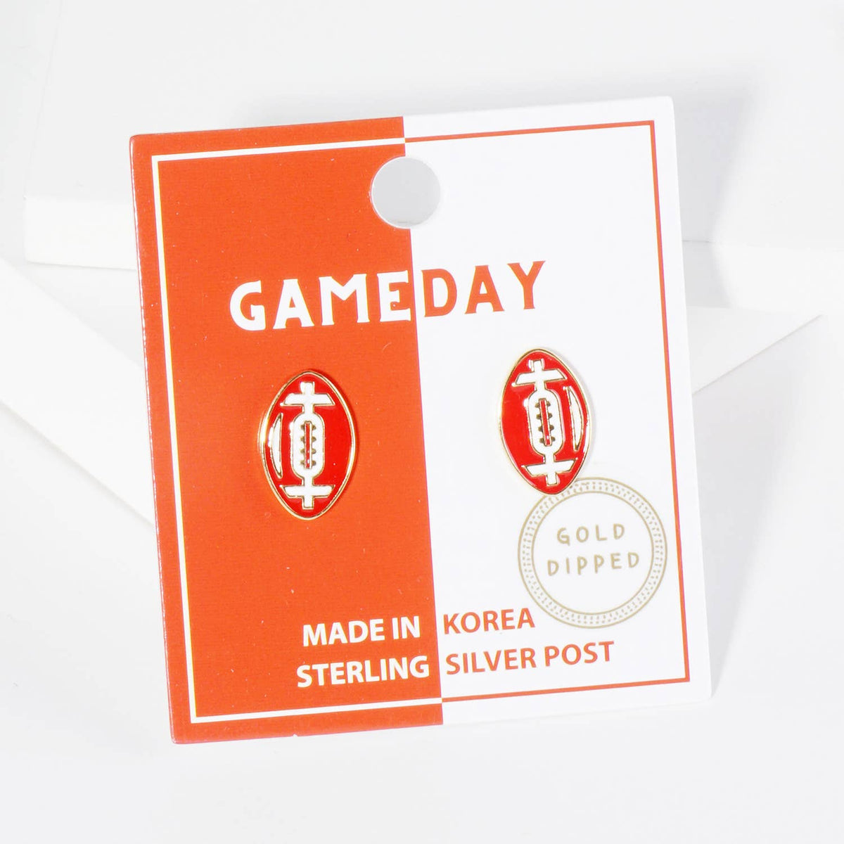 18K GOLD DIPPED ENAMEL FOOTBALL BALL GAME DAY STUD EARRINGS