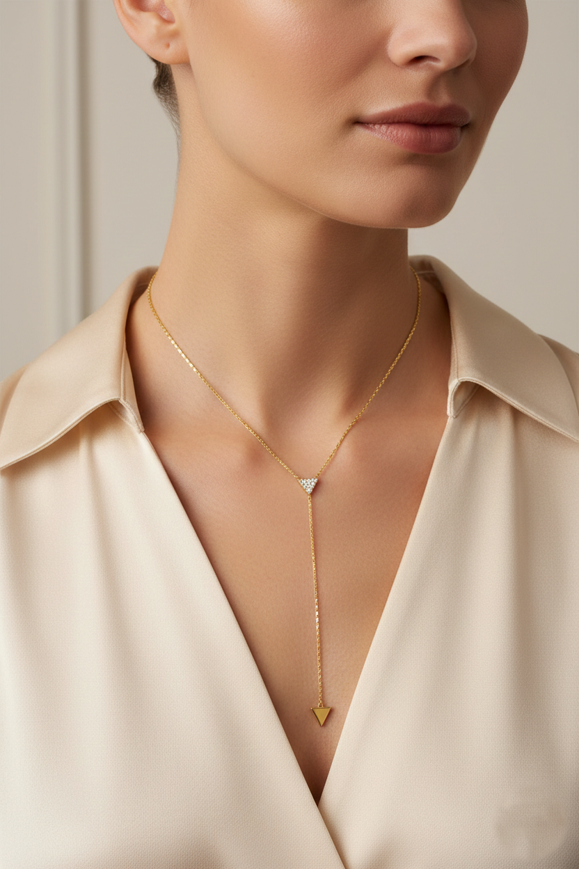 Minimalist Pave Triangle Y-Necklace