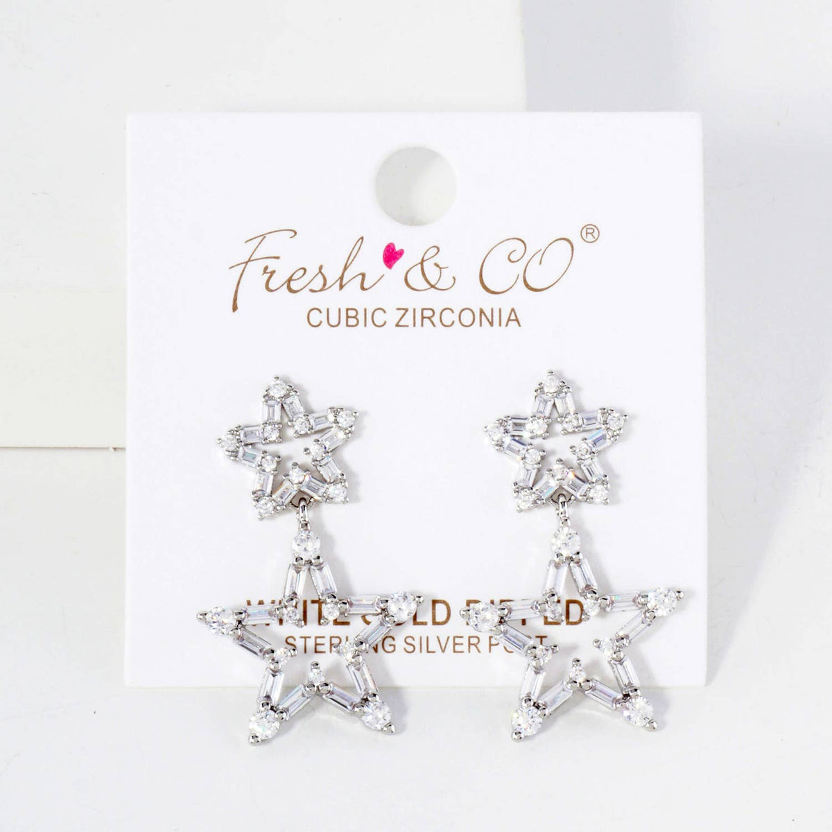 CZ-Studded Dangling Stars 18K-Gold-Dipped Brass Earrings